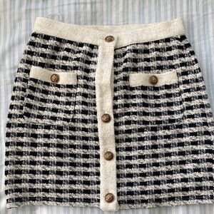 Vici Cream and Black Tweed Button-Front Mini Skirt